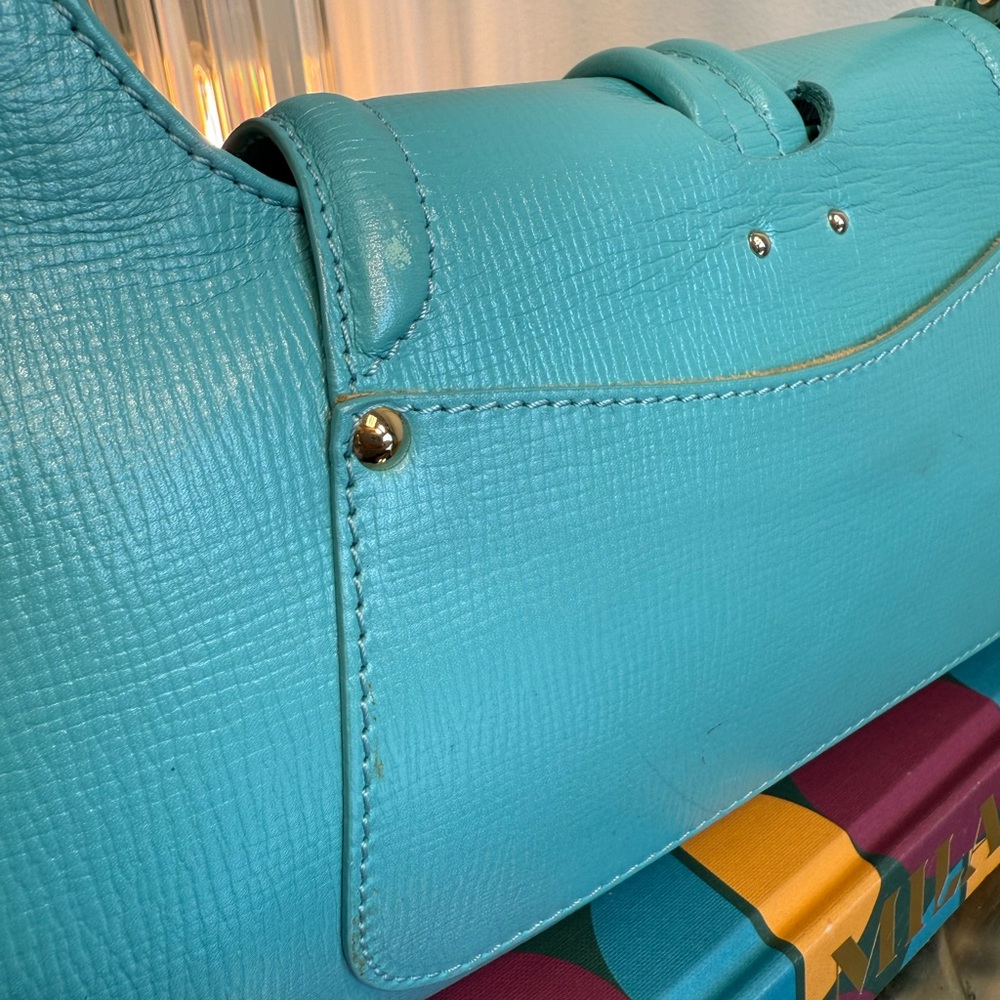 Jimmy Choo Turquoise Leather Hobo Shoulder Bag Gold Hardware - Picture 7 of 8